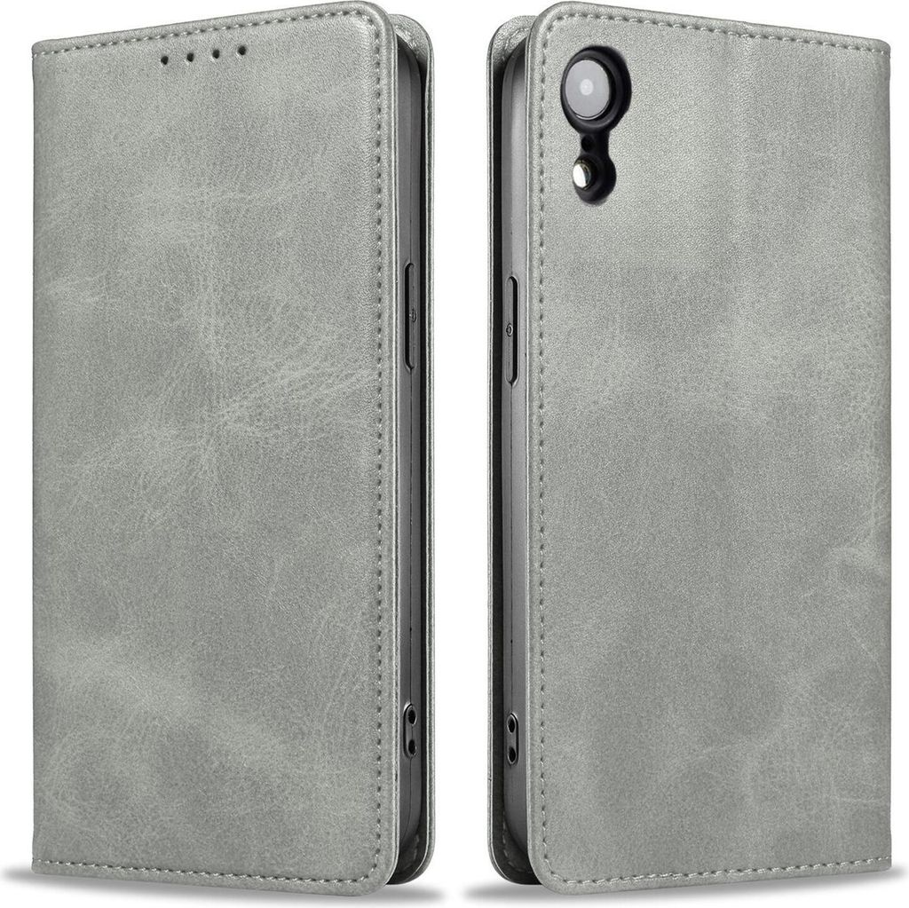 Handyhülle für Apple iPhone XR Kunstleder Flip Cover Hülle Handytasche Case Kartenfach Farbe: Grau