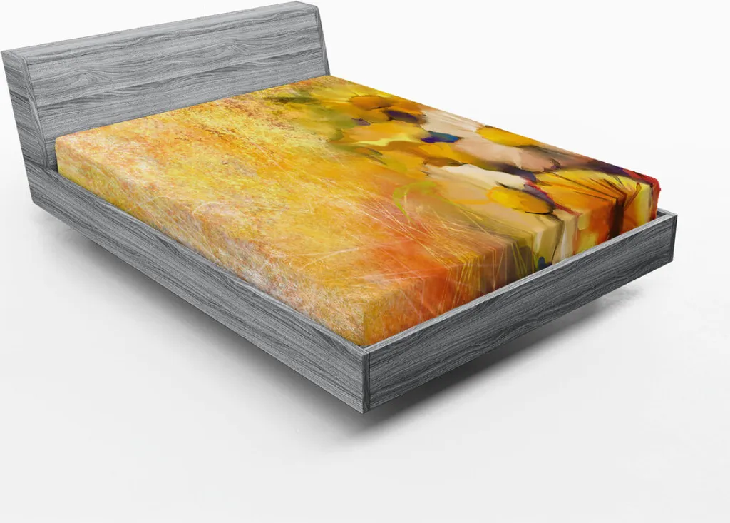 Drap-housse Imprimé Floral 180x200 cm Style Artistique Jaune et Orange