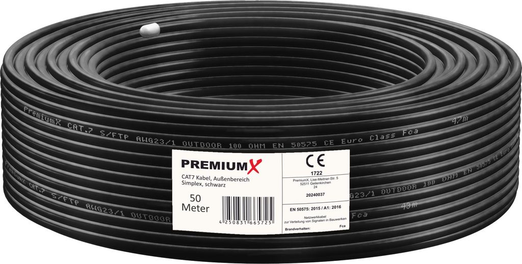 Premium X CAT 7 Outdoor Netzwerkkabel 50m S/FTP 10 Gbit/s Produktbild 
