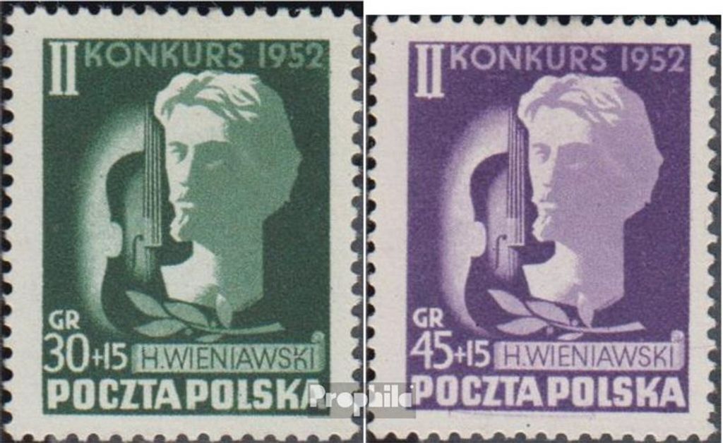 Briefmarken Polen 1952 Mi 785-786 (kompl.Ausg.) postfrisch Wieniawski Geigen Wettbewerb