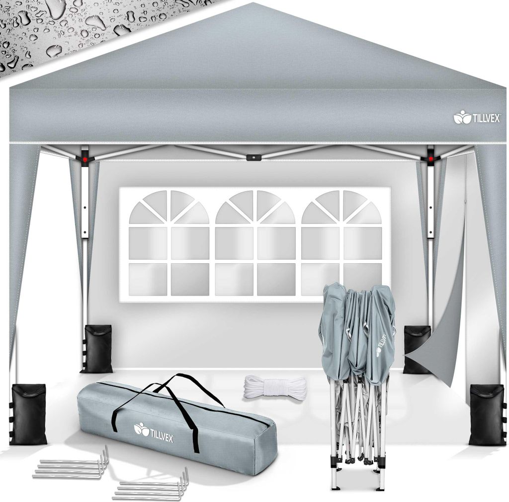 gazebo tillvex 3x3m grigio impermeabile con 2 pannelli Immagine del prodotto 