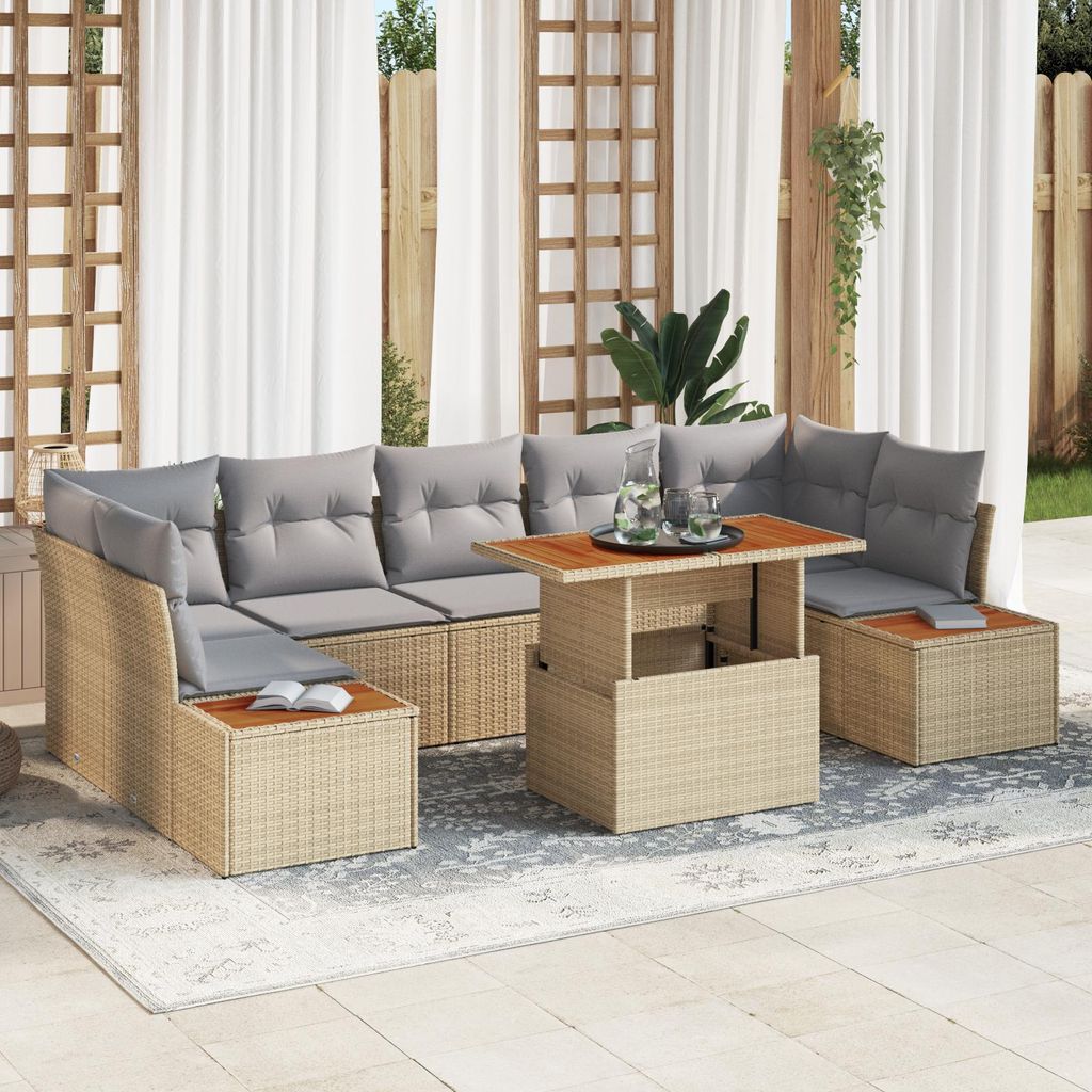 Desgin 8-teiliges Garten Sofa Set Mit Kissen Beige Poly Rattan - Gartensofas 3358784