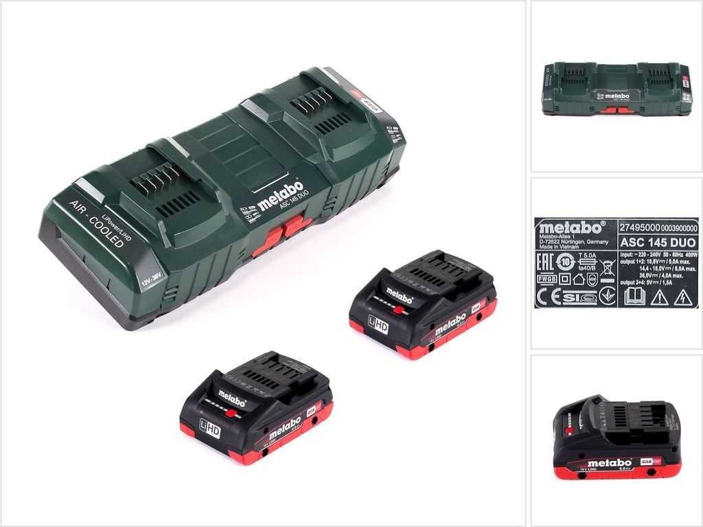 Metabo Basis Set mit 2x Akku LIHD 4,0Ah + ASC 145 DUO Produktbild 
