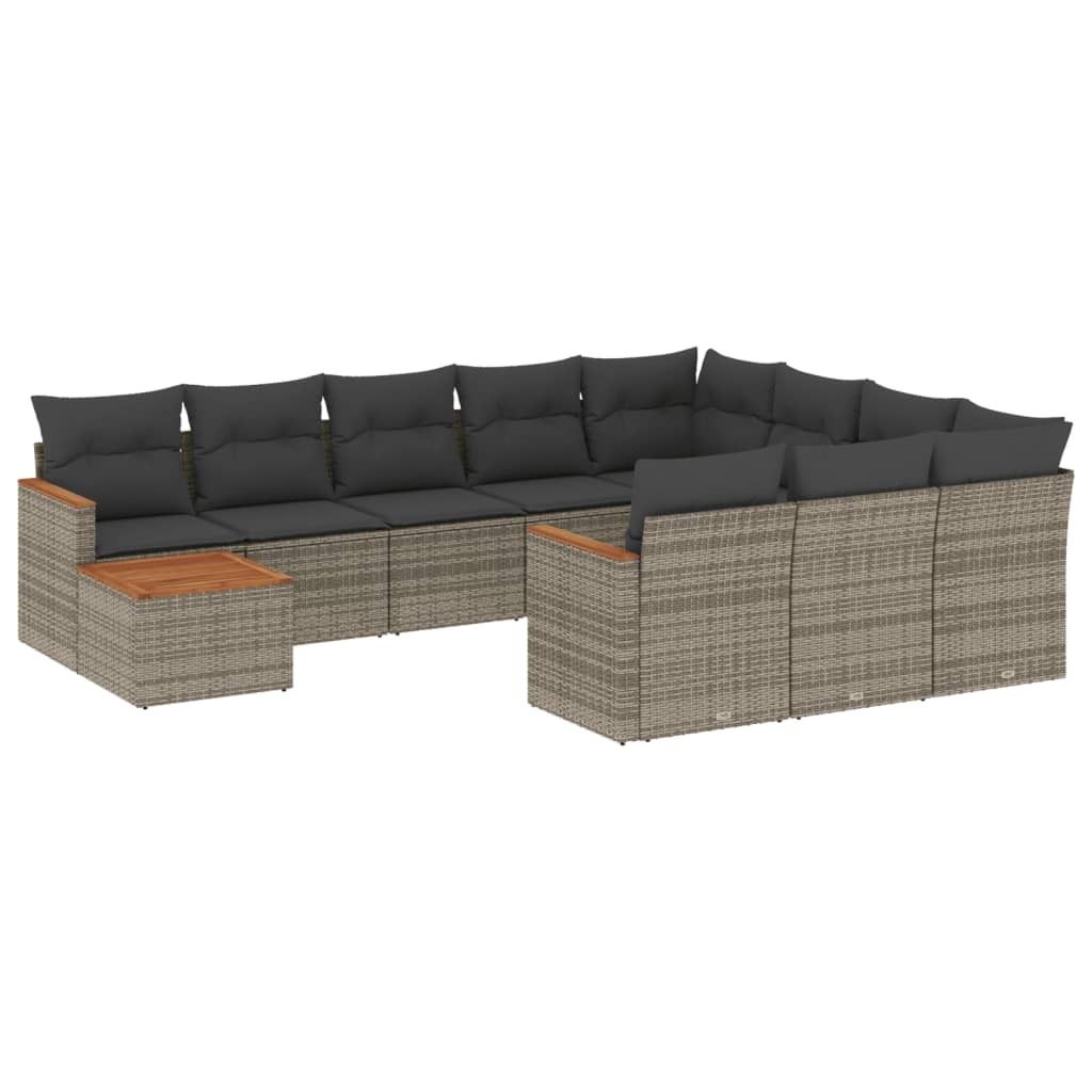 vidaXL 11-tlg. Garten-Sofagarnitur mit Kissen Grau Poly Produktbild 