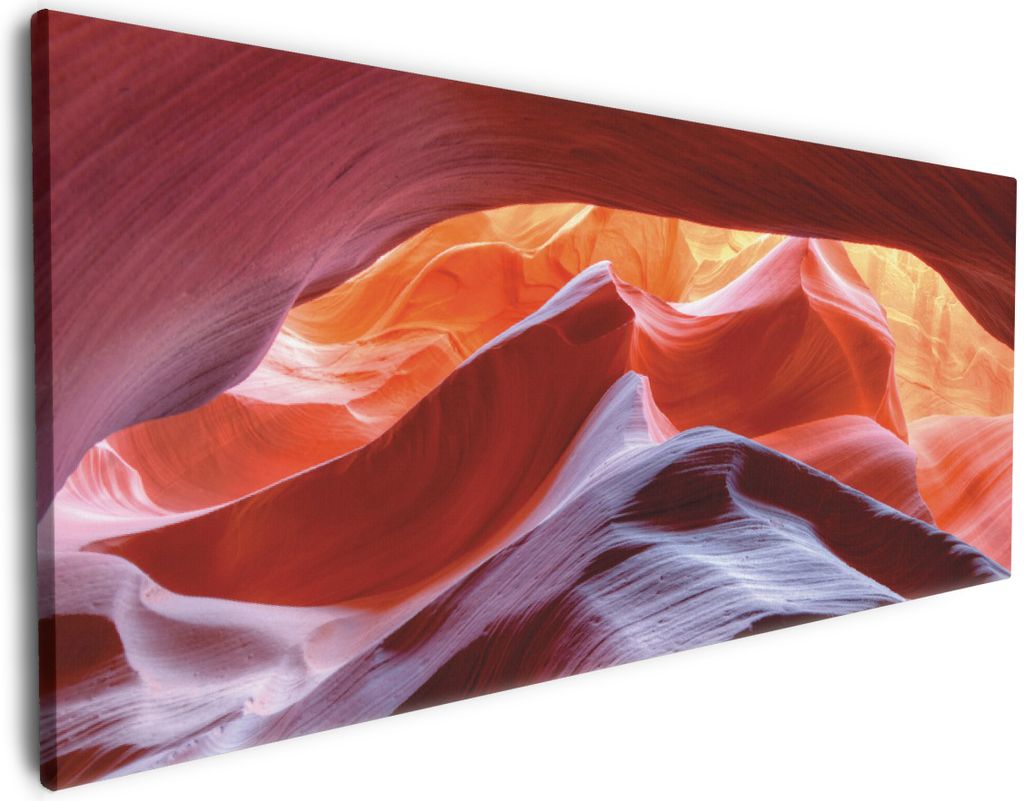 Wallario Premium Leinwandbild Antelop Canyon USA Kalksandsteingebirge in leuchtenden Farben in Größe 60 x 150 cm
