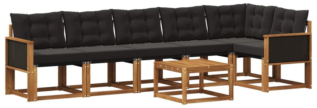 vidaXL Outdoor-Sofagarnitur mit Kissen 7 pcs Natürlich und Schwarz
