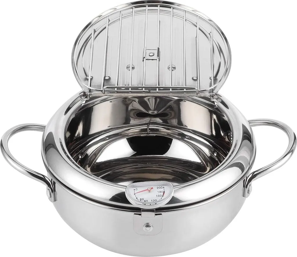 Friteuse Inox Anti-Éclaboussures avec Thermomètre pour Friture Saine