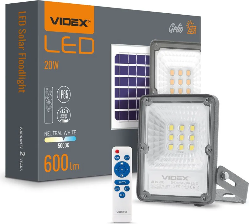 Projecteur LED Solaire 600 lm avec Détecteur Crépusculaire et Pilote