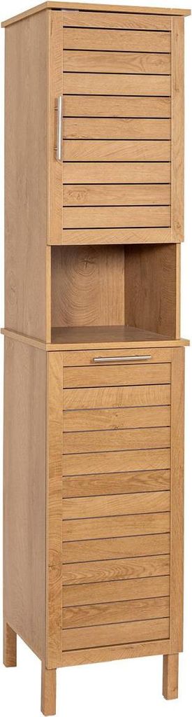 Mdf-säule mit 2 türen + 1 regal + 1 integrierter wäschekorb metal- kolonial-griffe - Tendance