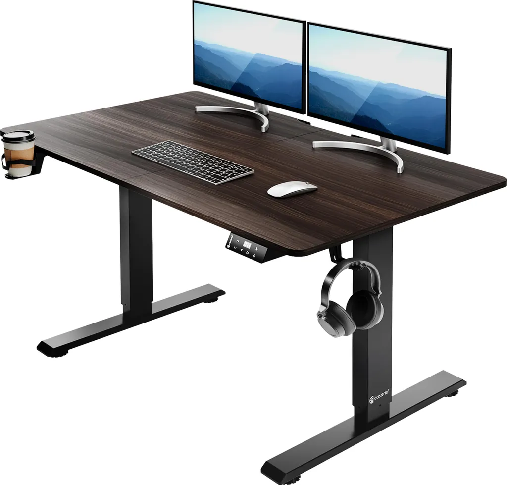 Bureau de télétravail électrique 110cm Brun pour alterner assis debout
