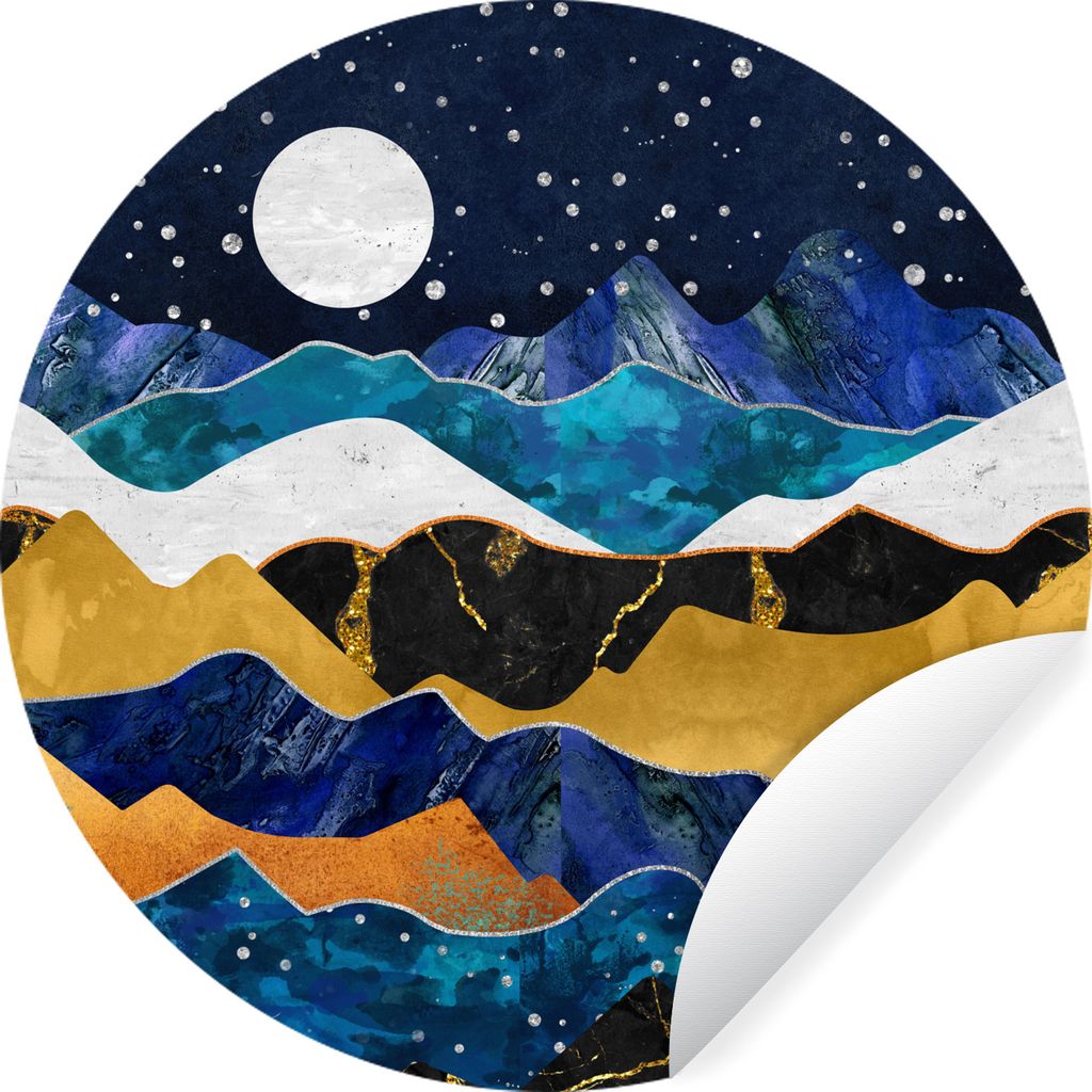 MuchoWow Runde Wandtattoo - Wandsticker Tapete Aufkleber Nacht - Gold - Marmor - Abstrakt - Landschaft - Berg Ø 80 cm Selbstklebend und Repositi...