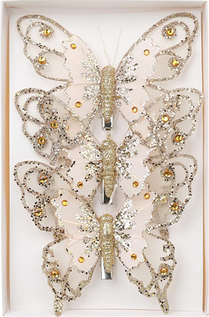 3 Stück glitzernde Pailletten, Schmetterlingsornament, künstlicher Schmetterling, Weihnachtsdekoration mit Clips für Weihnachtsbaum, Kranz, Feie...