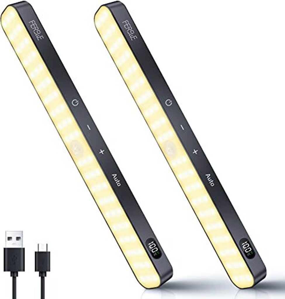 Ferswe-Schrankbeleuchtungsbewegungssensor, Batteriepegelanzeige, Pack 2 Unter-Einheit-Lichtküche, USB-betriebene Kleiderschranklicht, LED-Leuchten...