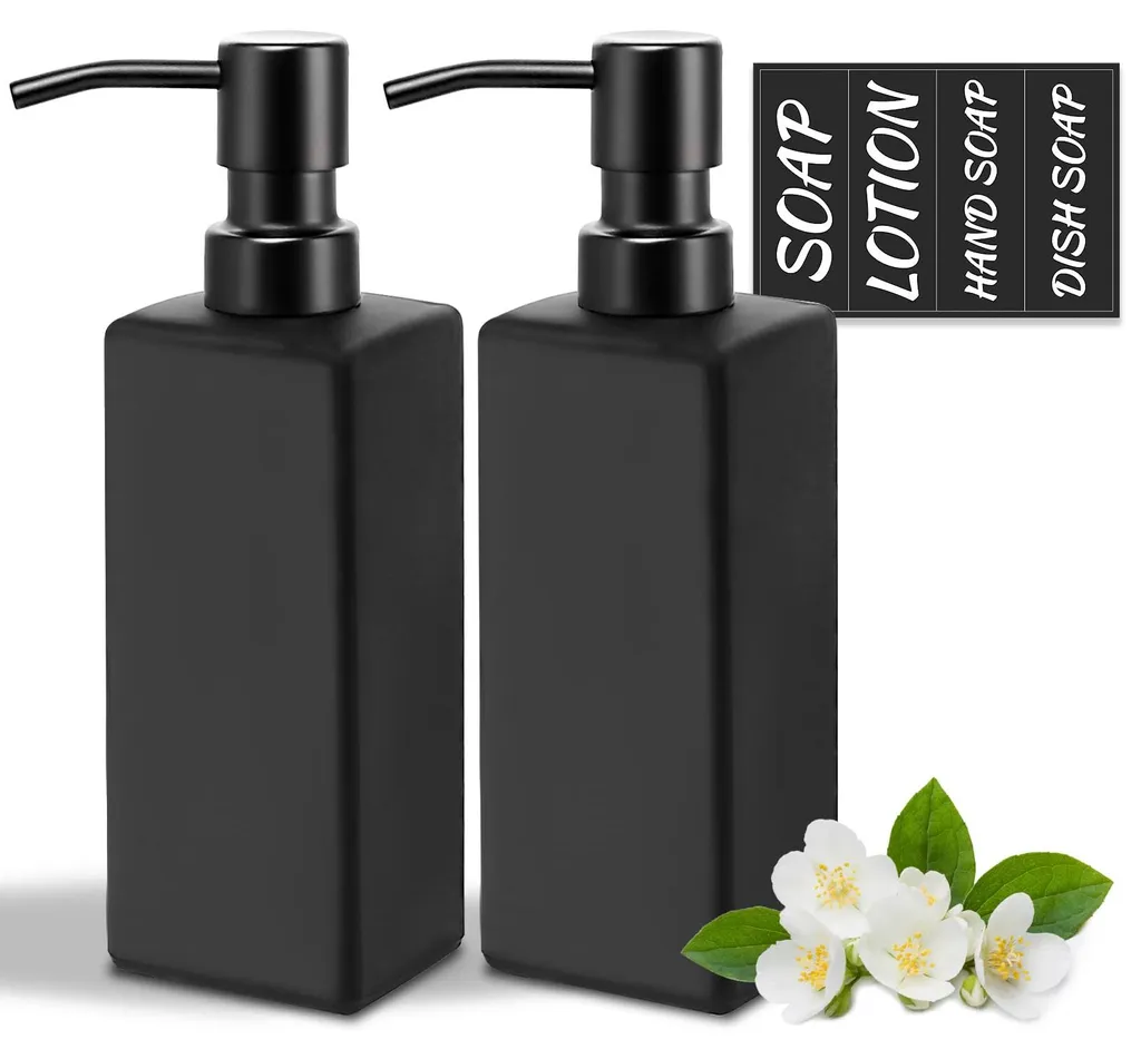 Distributeur de Savon et Liquide Vaisselle en Verre Design Noir