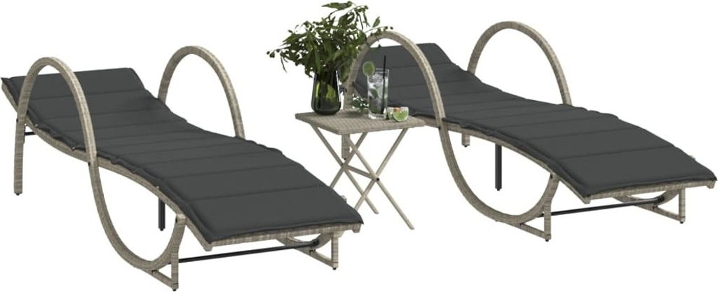 Möbel Sonnenliegen 2 Stk. mit Tisch Hellgrau Poly Rattan - Gartenliegen 368268