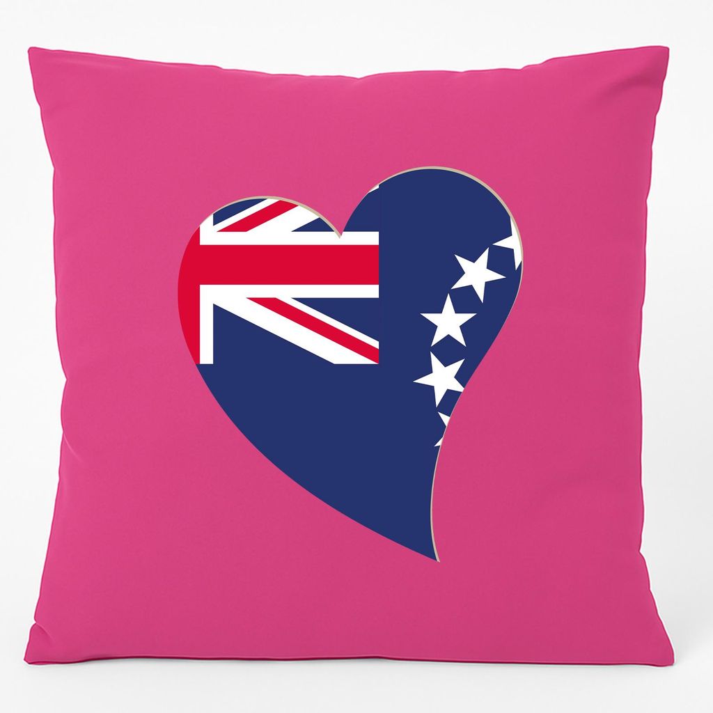 Huuraa Kissen Cookinseln Flagge Herz 40x40cm mit Füllung Fuchsia Baumwolle Dekokissen Geschenkidee