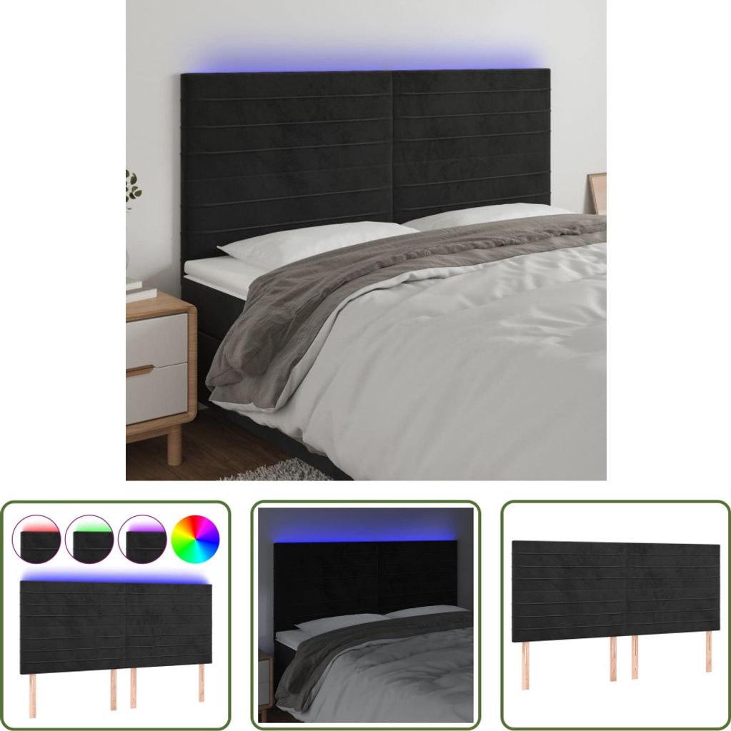 The Living Store LED Kopfteil Schwarz 180x5x118/128 cm Samt Produktbild 