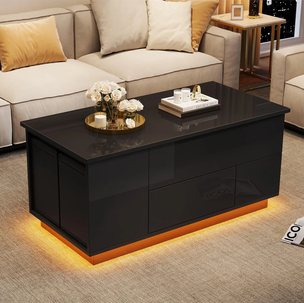 Table Basse Modulable 4 en 1 Idéale pour Petits Espaces et Soirées LED