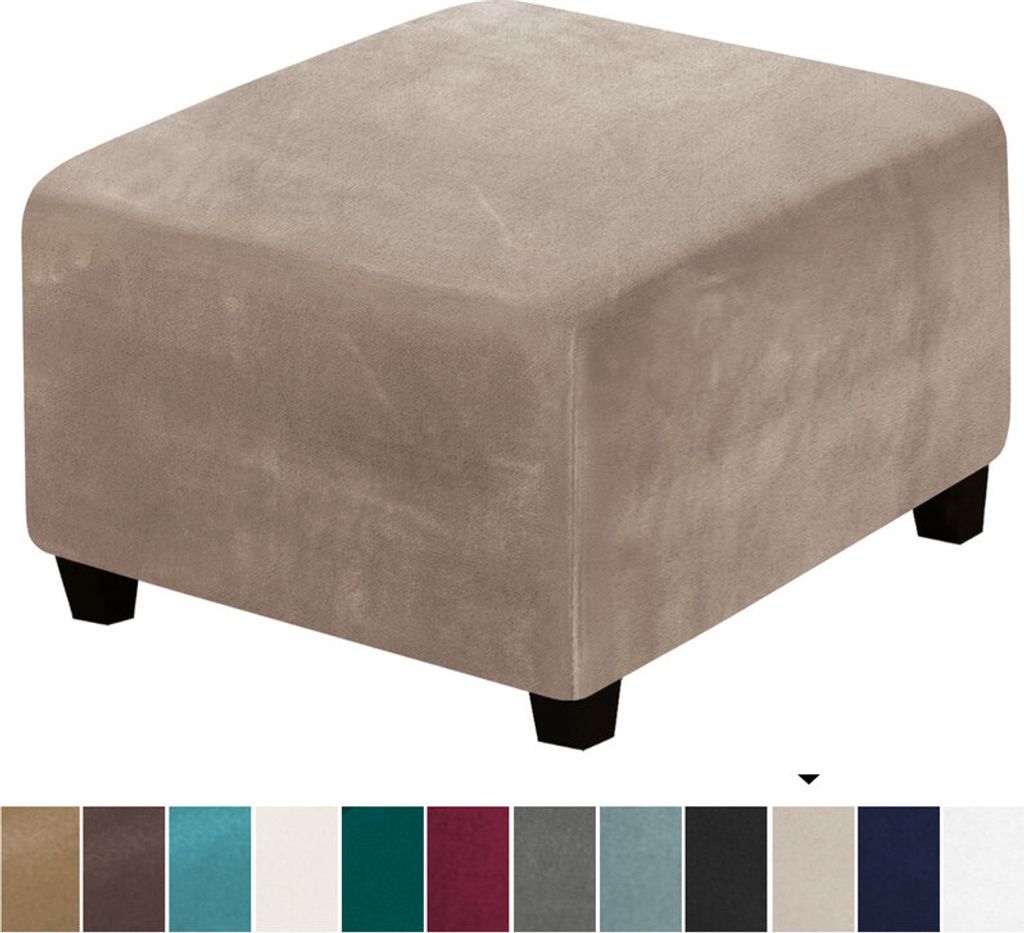 (Kamel) Quadratischer Hockerbezug Stretch-Ottomanenbezug Plüsch, Stretch-Hockerbezug Anti-Rutsch-Fußhocker Jacquard-Schonbezüge mit elastischer ...