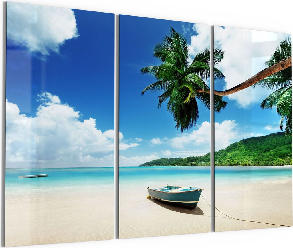 DEQORI Glasbilder Acryl 3x50x100 cm 'Boot im seichten Wasser' Wandbilder XXL groß