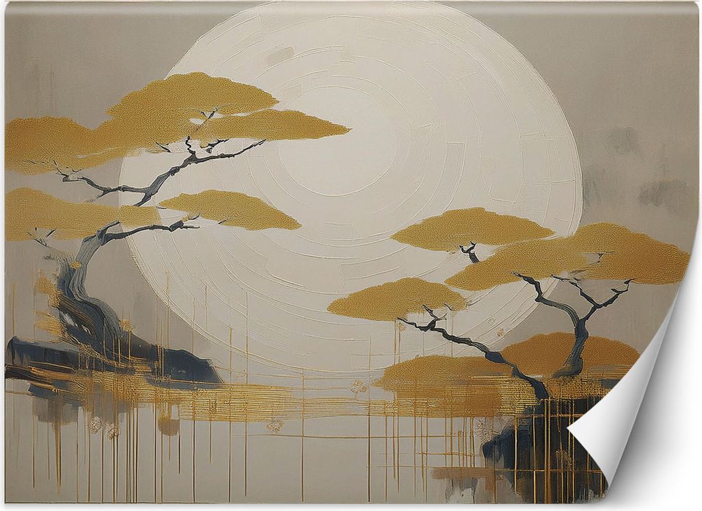 Vlies fototapete Boho-Landschaft mit Bäumen 350x245 cm Feeby Beige inkl. Kleber einfache Montage
