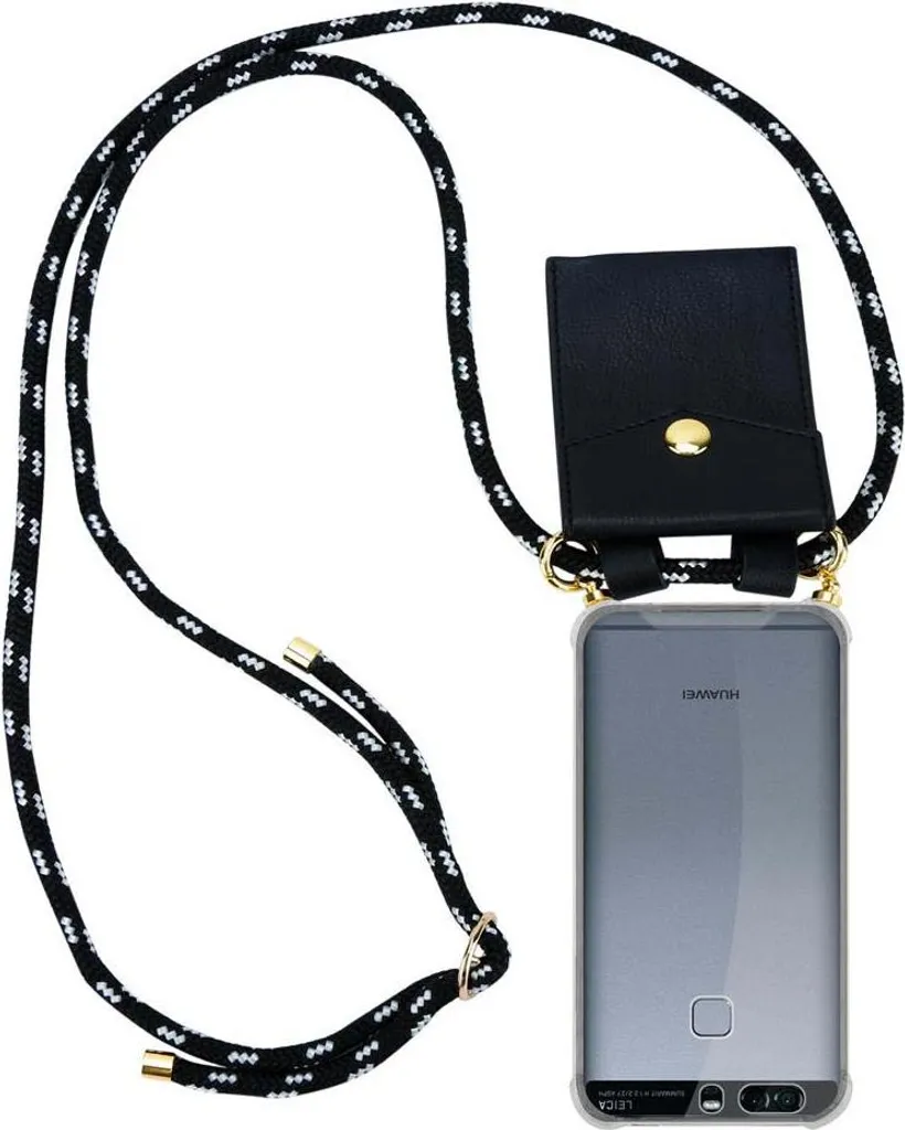 Custodia Cadorabo per Huawei P9 con Catena Cellulare Nera e Cavo Staccabile