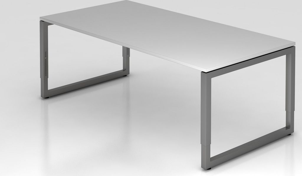 Schreibtisch Pavo | Grau | Graues Gestell | BxT 200x100cm | Arbeitshöhe 65-85cm | höhenjustierbar, 1cm Raster | O-Fuß-Gestell eckig | Rechteckfo...