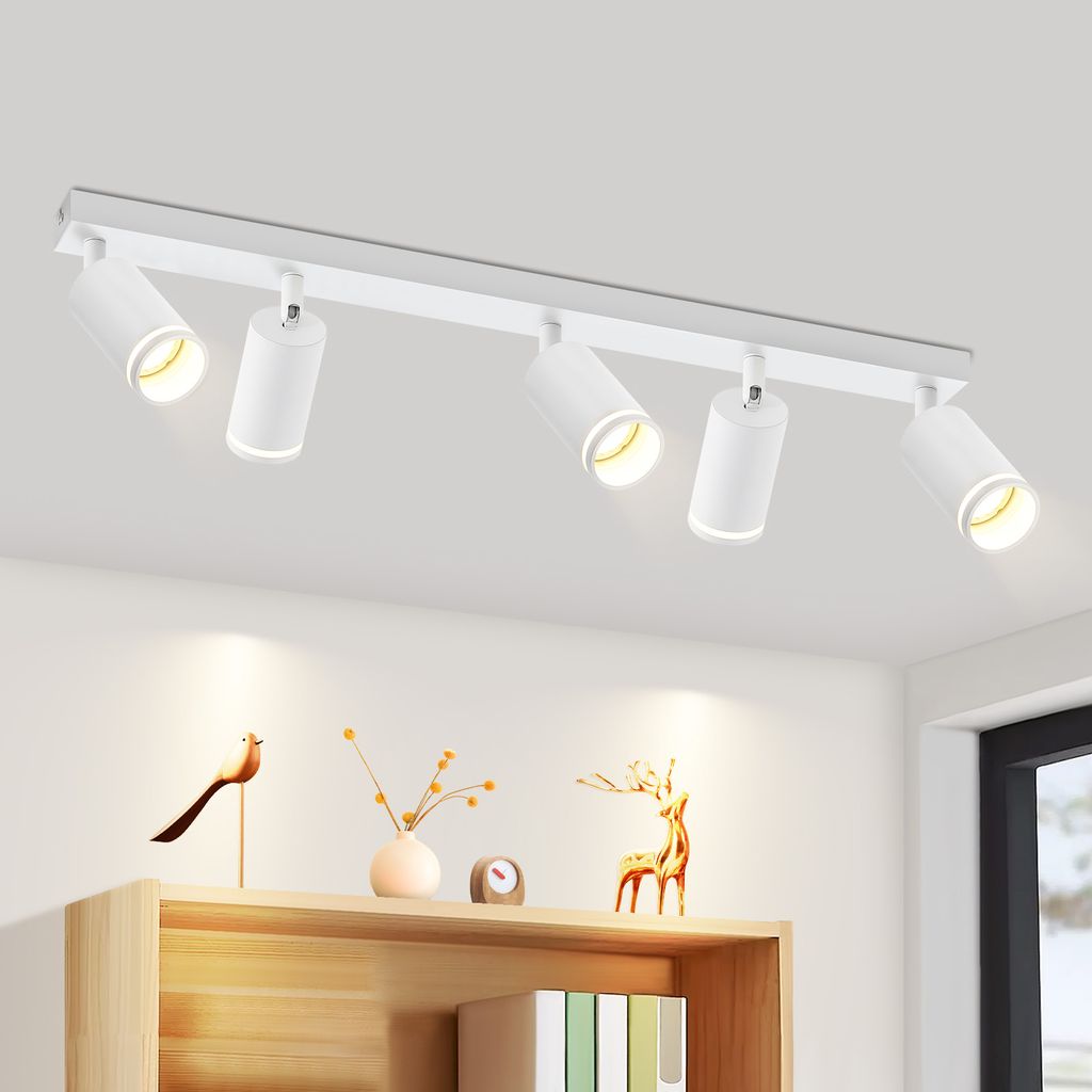ZMH LED Deckenleuchte 5 Flammig Weiß Deckenlampe Spots GU10 Schwenkbar Metall Deckenspots für Flur Wohnzimmer Küche Schlafzimmer, Ohne Leuchtmittel