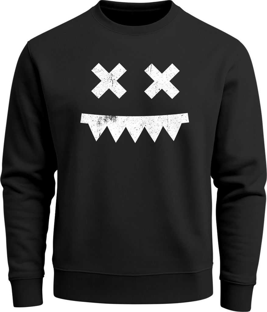 Sweatshirt Herren Frontprint Grunge Print Face Smile Pullover mit Print Fashion Streetwear Neverless