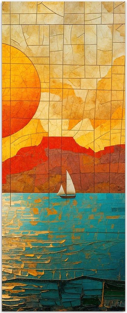 Glasbild 40x100cm in XXL für Wohnzimmer, Schlafzimmer Motiv Segelboot im Sonnenuntergang