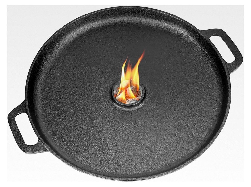 Runde Feuerplatte aus Gusseisen, Ø35cm Plancha Grillplatte mit Tragegriff, Grillring für Raketenofen, Gasgrill, Kugelgrill, BBQ-Platte, Tropfschu...
