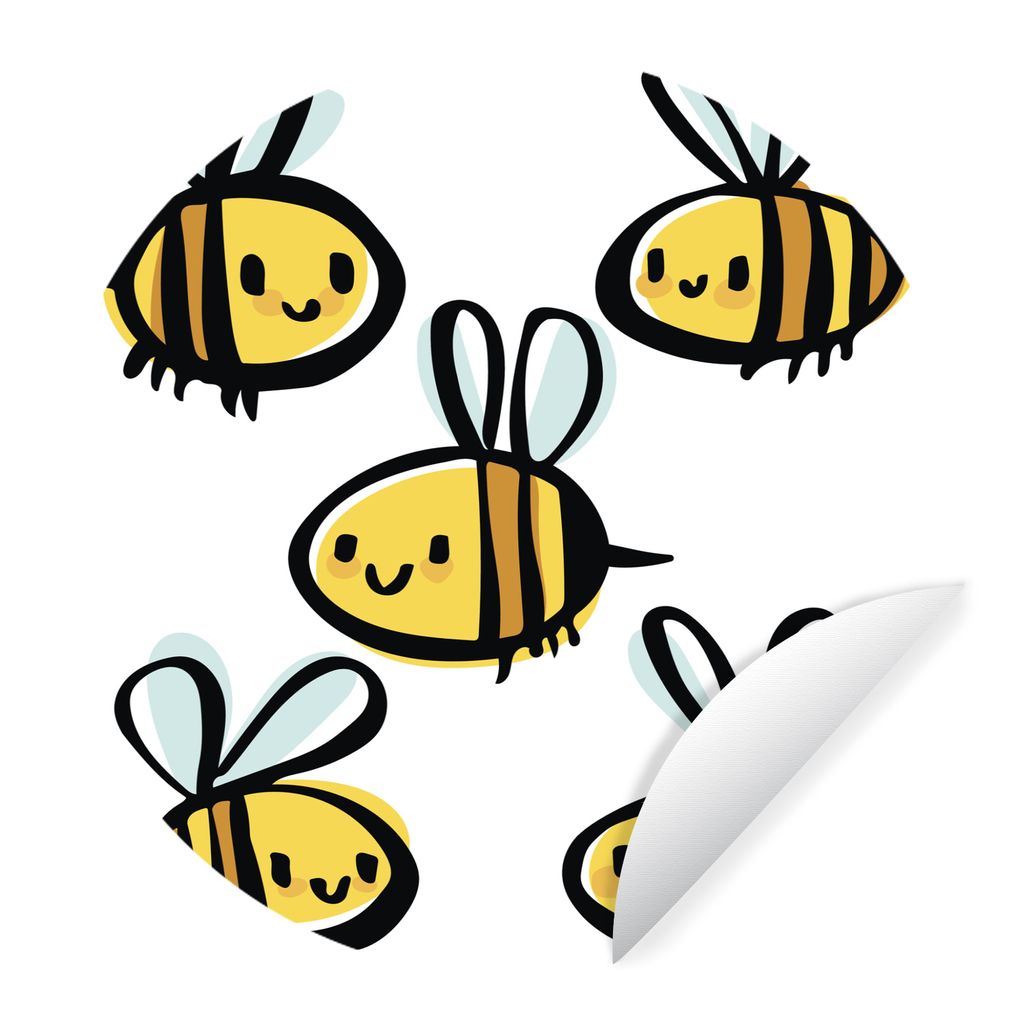 MuchoWow Runde Wandtattoo - Wandsticker Tapete Aufkleber Eine Illustration von fünf Bienen Ø 50 cm Selbstklebend und Repositionierbar - Wandauf...