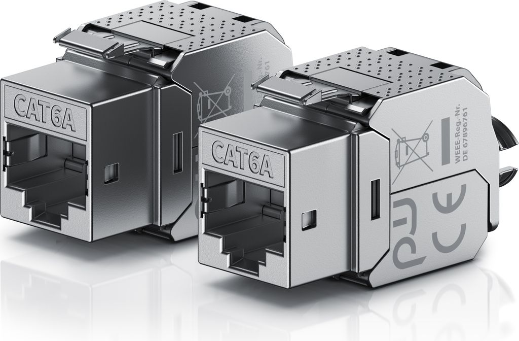 Primewire 2x Netzwerk-Adapter RJ-45 (Ethernet), Buchse zu Netzwerkkabel, CAT.6a Keystone Modul für LAN Kabel, RJ45 Buchse, feldkonfektionierbar