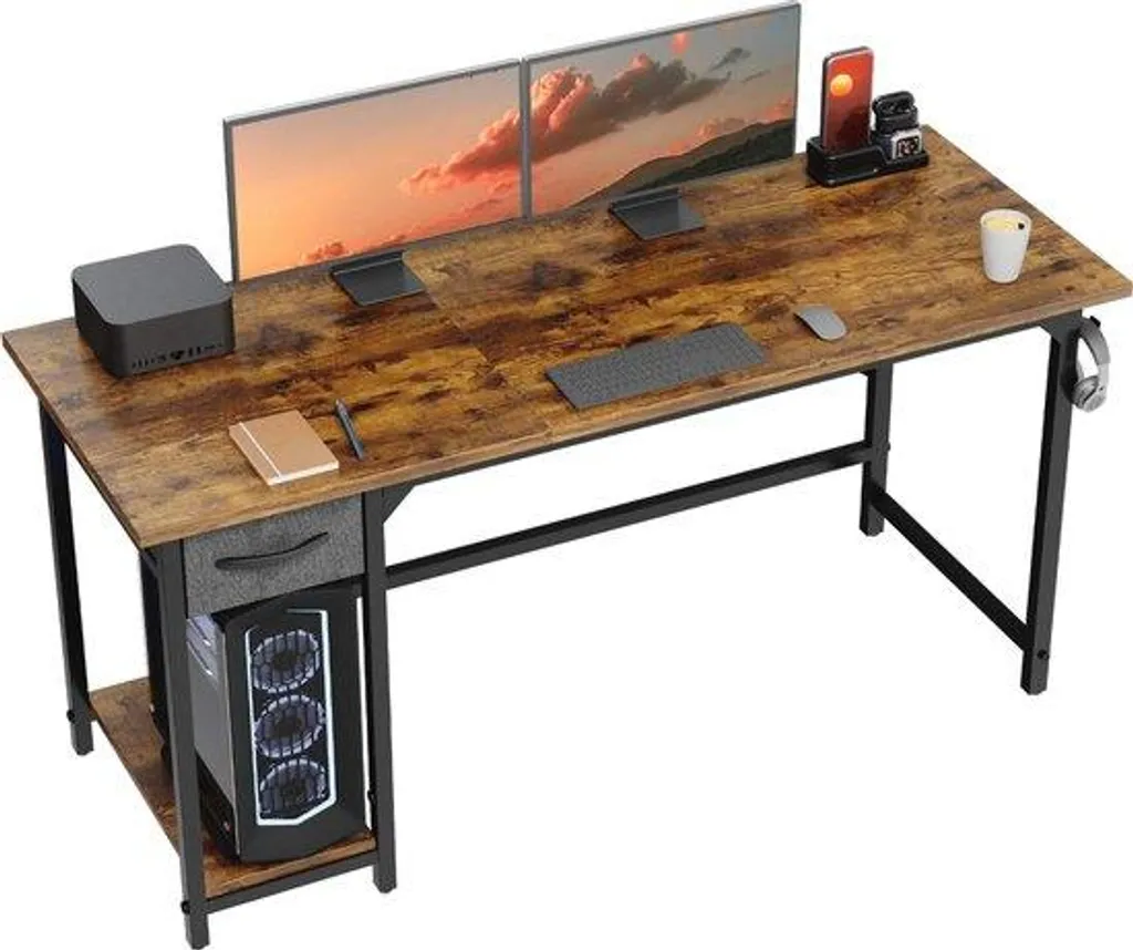 Bureau pour télétravail avec rangement intégré et tiroir pour dossier