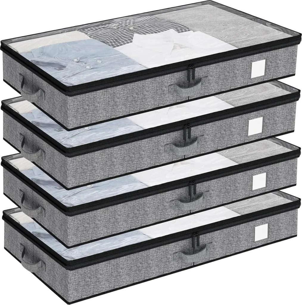 Organisateur de rangement sous le lit gris lot de 4 pour linge et draps