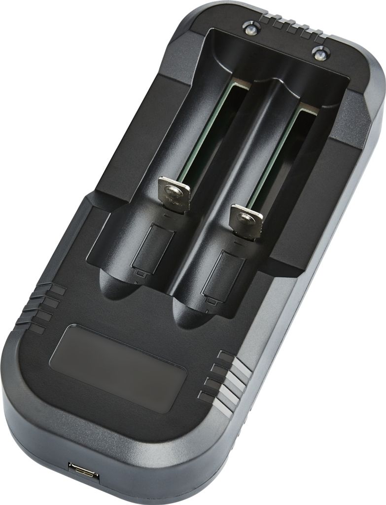 Walimex pro Dual Ladegerät für Li-Ion Akku 18650 18350 - Mit intelligentem IC-Chip gegen Überladung, automatische Ladestromwahl, für max. 2 Akk...