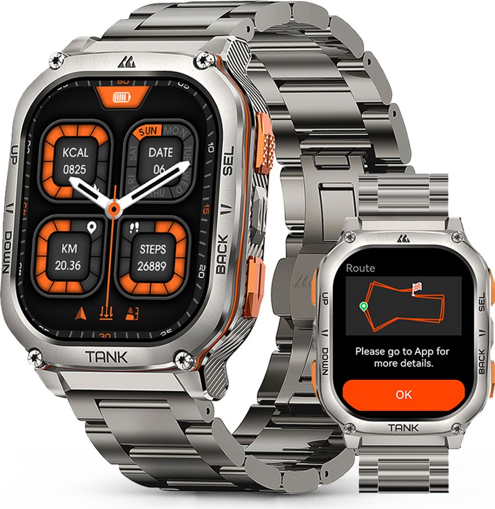 KOSPET TANK M3 Ultra GPS Smartwatch Herren mit Telefonfunktion, 60+Tage Akkulaufzeit, 1,96 AMOLED Display 5ATM Wasserdicht Fitnessuhr mit Herzfrequenz