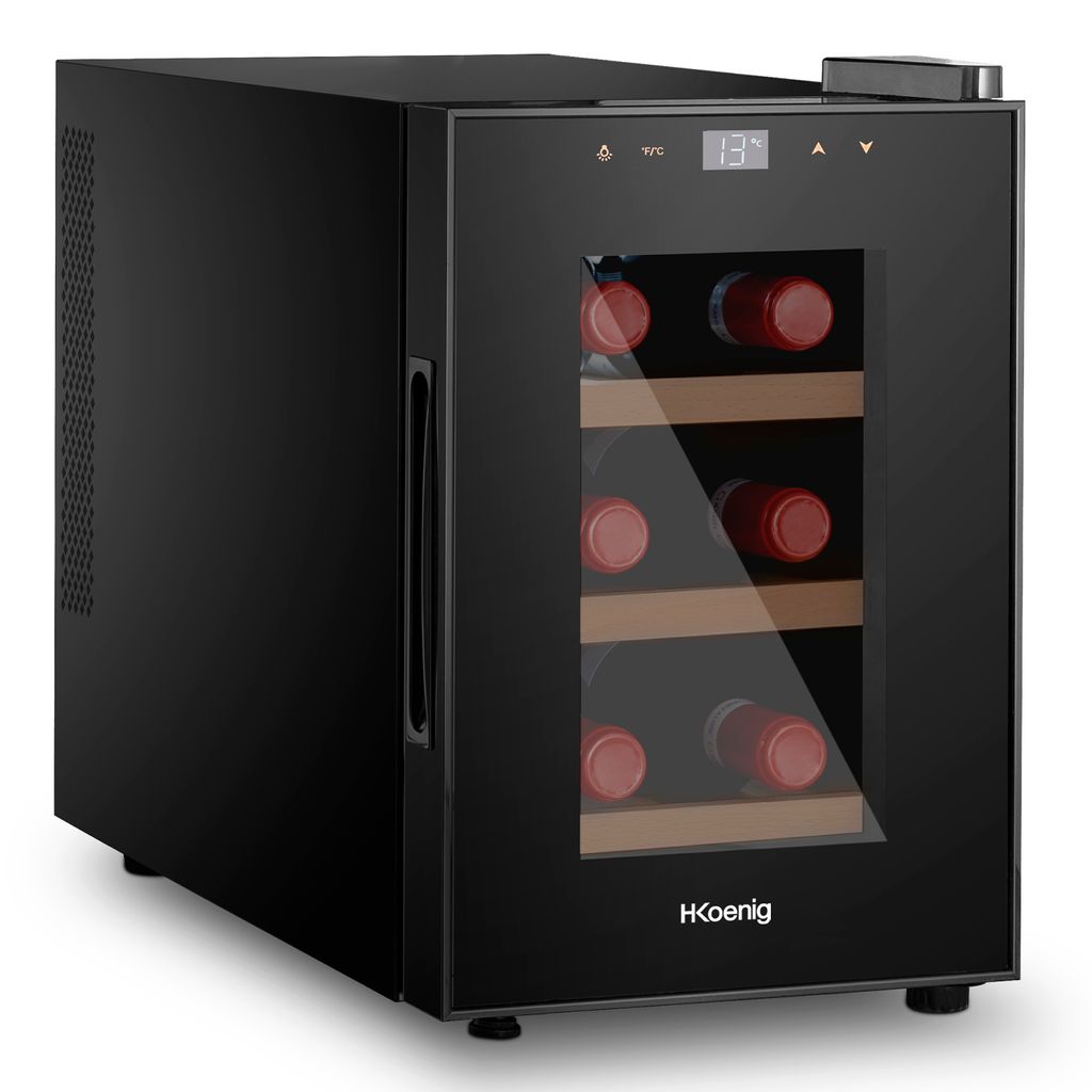 H.Koenig AGE6 Weinkühlschrank / 6 Flaschen / Temperatur 11°C - 18°C / LED-Anzeige / Holzlagerböden