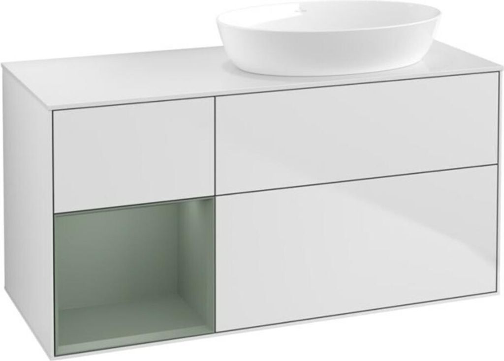 V&B Waschtischunterschrank Wandbeleuchtung Finion 120cm, Pl w m, Reg Oli. m Lac, wh. m Lac