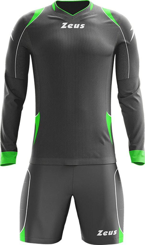L GRIG S VER F|Zeus Paros Torwart Set Langarm Trikot mit Shorts Grau Neon Gelb