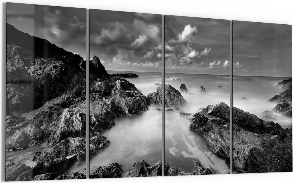 DEQORI Glasbild Echtglas 4x30x60 cm 'Küstennebelgeflüster' Wandbilder XXL groß
