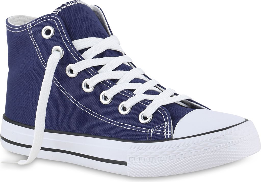 VAN HILL Damen Sneaker High Schnürer Bequeme Freizeit Stoff Schuhe 841313, Farbe: Dunkelblau, Größe: 38