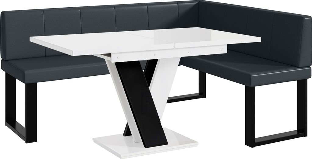 MEBLINI Eckbank für Esszimmer mit ausziehbarem Tisch - Küchenbank - Essecke - Sitzecke Küche - PETER - U-Beine 128x168x87cm Rechts - Dunkelgrau ...