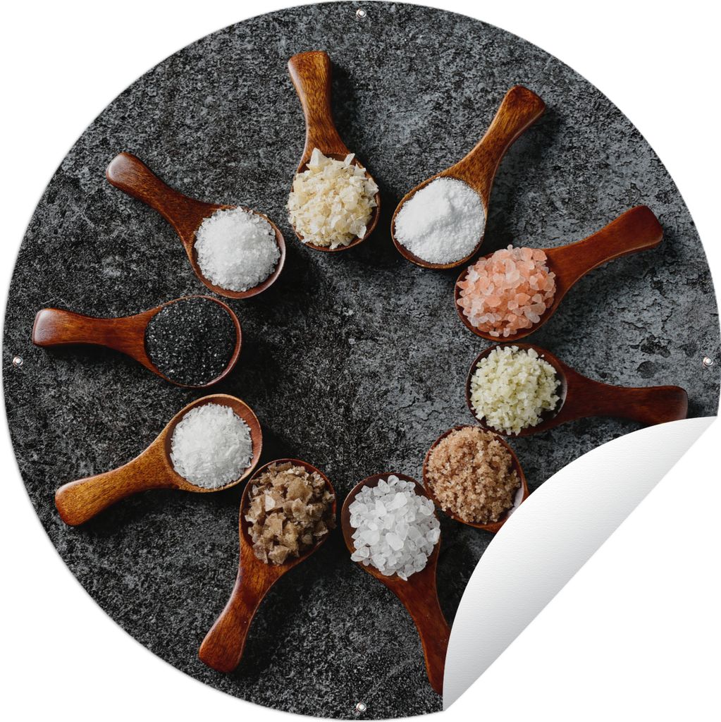 MuchoWow Gartenposter Outdoor-Poster Rund Löffel - Kräuter - Gewürze - Küche - Industrie Ø 150 cm Gartendeko Rundes Poster draußen