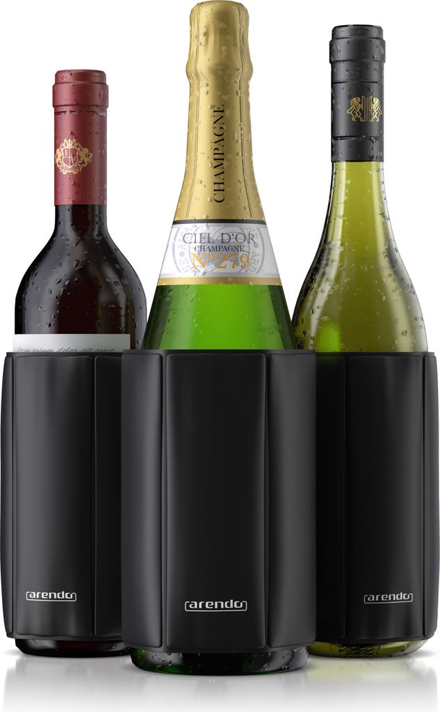 Arendo 3x Kühlmanschette, Flaschenkühler, Wein- und Sektkühler, 3er Set, flexibel von 7,5 bis 10 cm Flaschen Ø, ideal für unterwegs, hält bis...