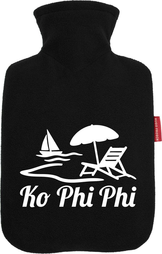 Huuraa Wärmflasche Ko Phi Phi Inselmotiv Thailand 1,8 Liter Black Classic Veloursbezug Bettflasche Geschenkidee
