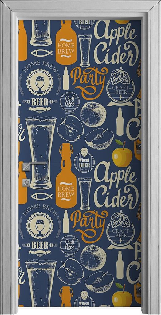 Tür Selbstklebende 90x210 cm Türfolie Türtapete Klebefolie - Bier Apfelwein und Apfel