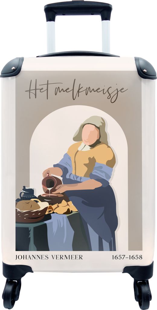 MuchoWow MuchoWow Koffer Handgepäck Trolley Rollkoffer Kleine Reisekoffer mit 4 Rollen - Pastell - Milchmädchen - Braun - Alte Meister - Cabi...