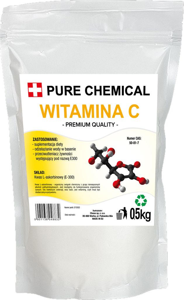 PURE CHEMICAL | Vitamin C für Pool | L-Ascorbinsäure für Schwimmbad | 500 g