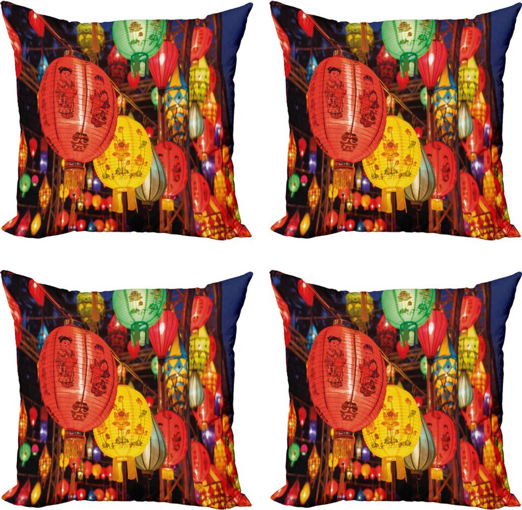 ABAKUHAUS Laterne Kissenbezug Set (4 Stück), Neujahr, Moderner Doppelseitiger Digitaldruck, 45 cm x 45 cm, Mehrfarbig